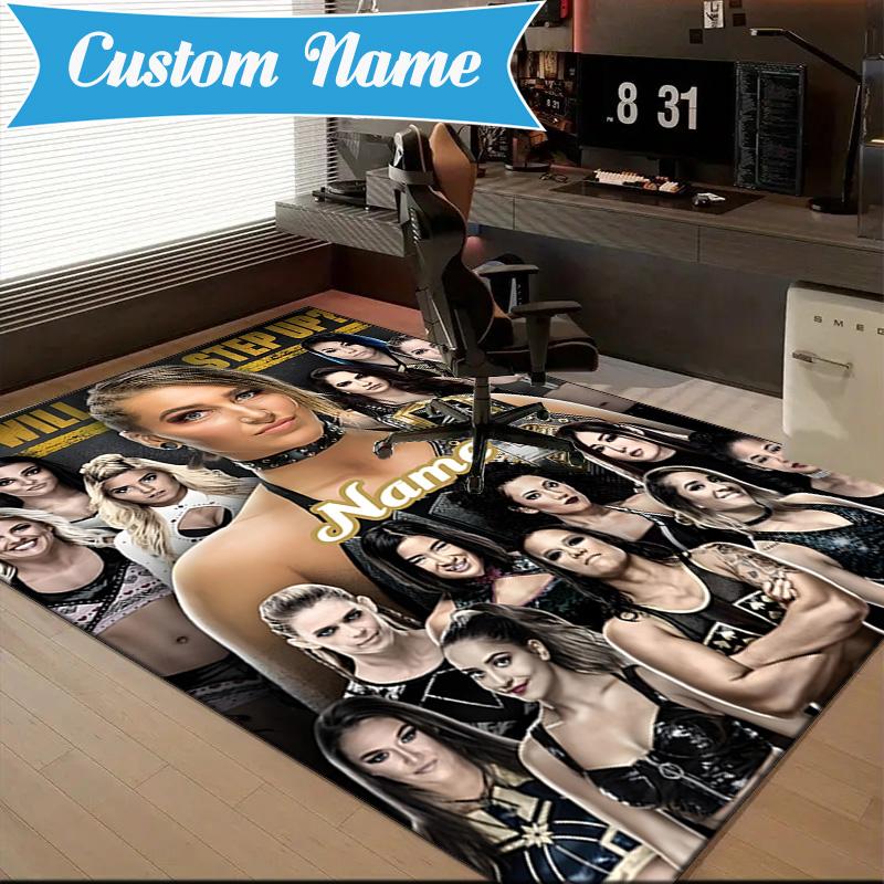 Custom Name wrestling Superstars Collage Rug for Living Room, Game Rooms, Office, Bedroom, Floor Mat Playful Design, fan gifts Christmas decor