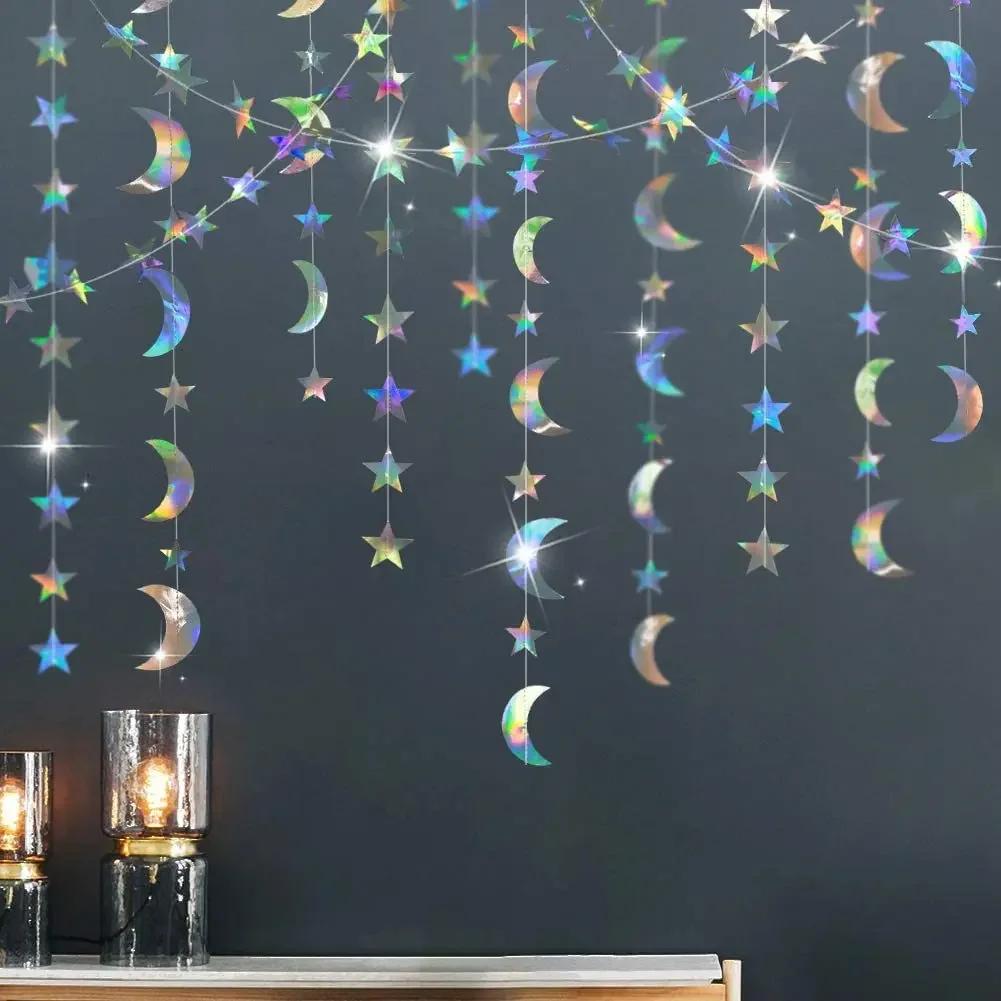 3/4M Silver Iridescent Paper Banner Frozen Party Supplies Birthday Decoration Adult Kids Boy Girl Gender Reveal Wedding Decor