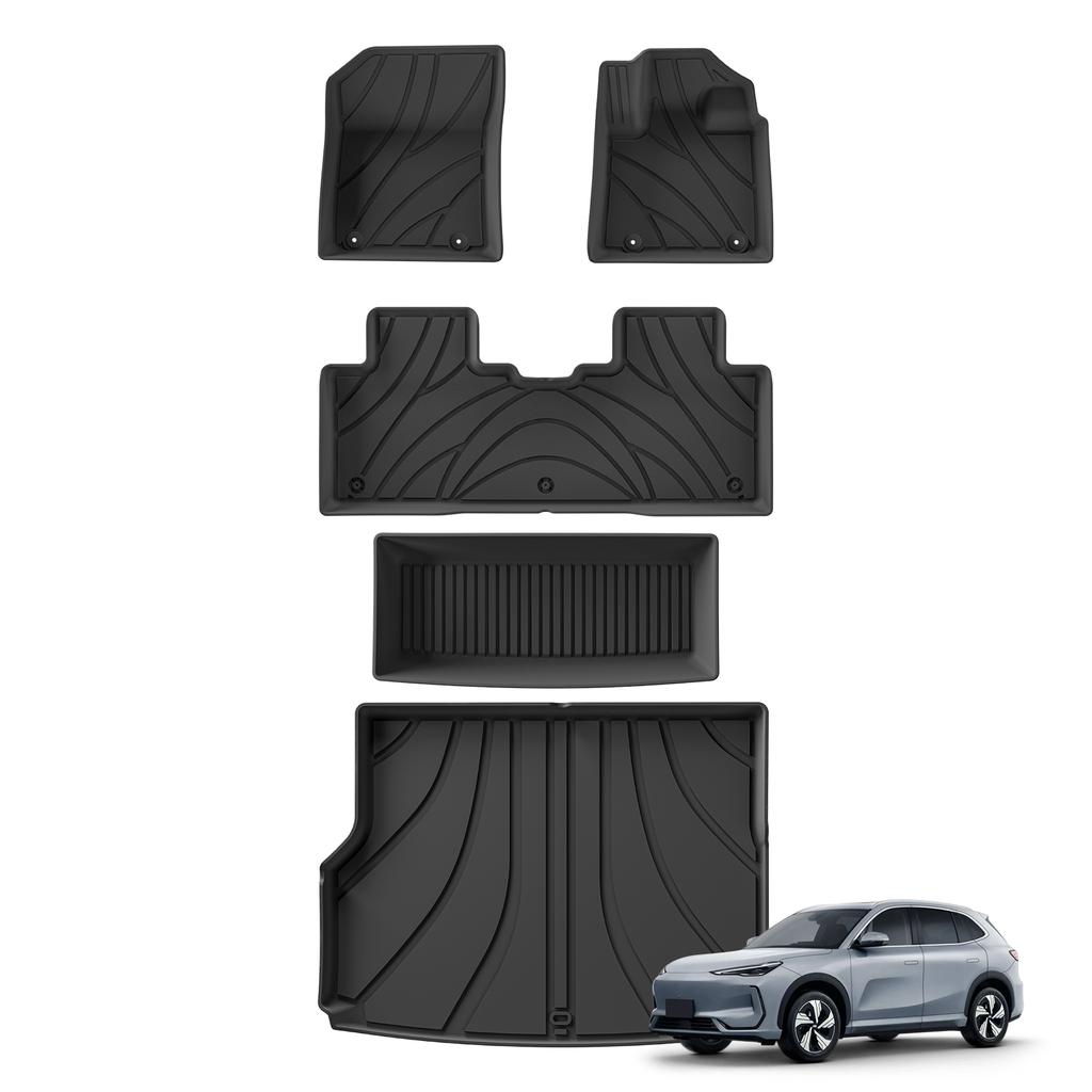 LUCKEASY Right Drive for Geely EX5 2025 2026 (Not Fit UK Version) Car Floor Mats Cargo Liner Trunk Pad TPE Waterproof Black