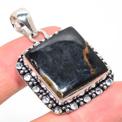Natural Picasso Jasper Gemstone 925 Sterling Silver Gift Pendant 1.81" o4D18