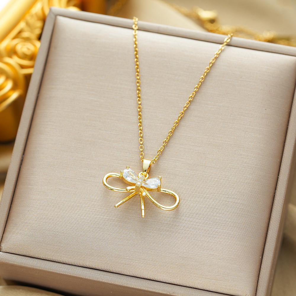 Titanium Steel Zircon Butterfly Pendant Necklace - Simple & Versatile Clavicle Accessory