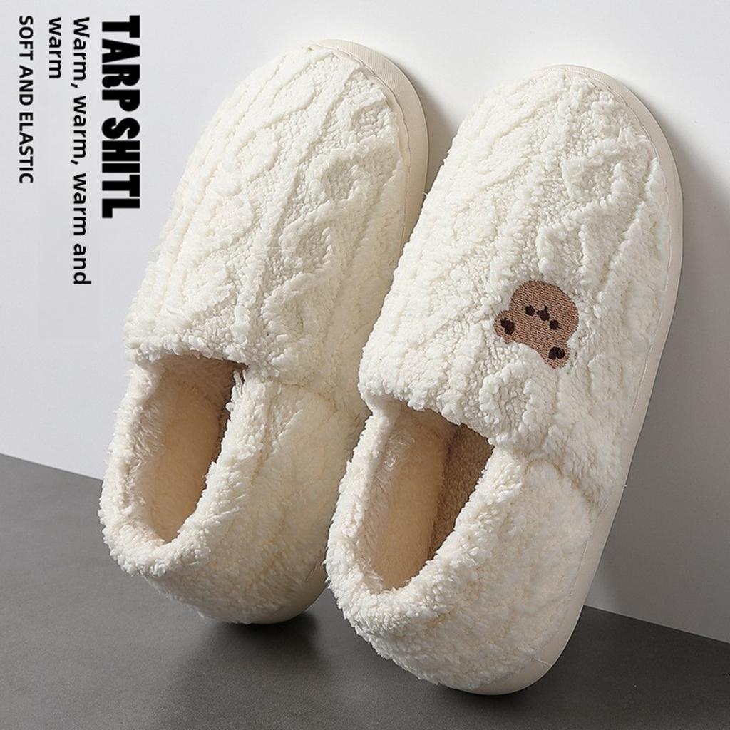 Home Cotton Slippers Women's Winter Bag with Cute Cartoon Teddy Bear Indoor Home Plush Warm Fur Slippers Men