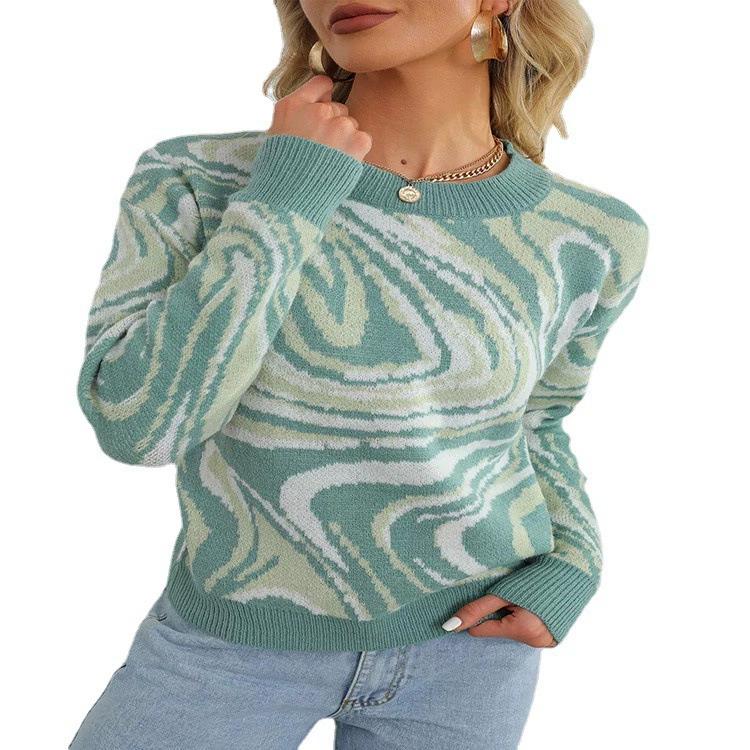 Aproms Elegant Green Tie Dye Knitted Sweater and Pullovers Women Winter Long Sleeve Warm Ribbed Jumper Female Slim Top