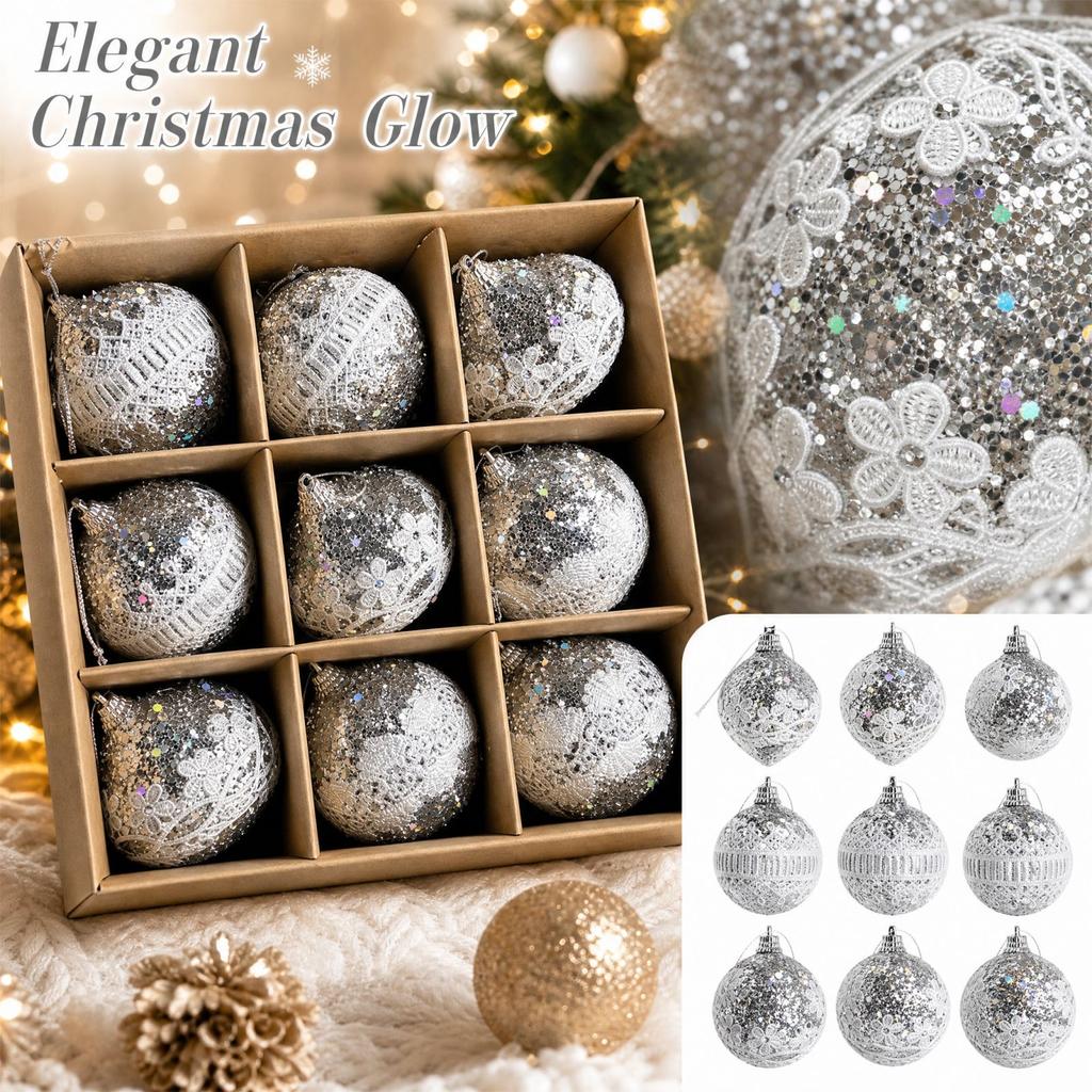 Weihnachtskugel-Schmuck-Set Baumdekorationen mit Spitze Glitzer Pailletten unregelmäßig geformte Kugeln für Weihnachtsbaum Feiertagsparty Dekoration