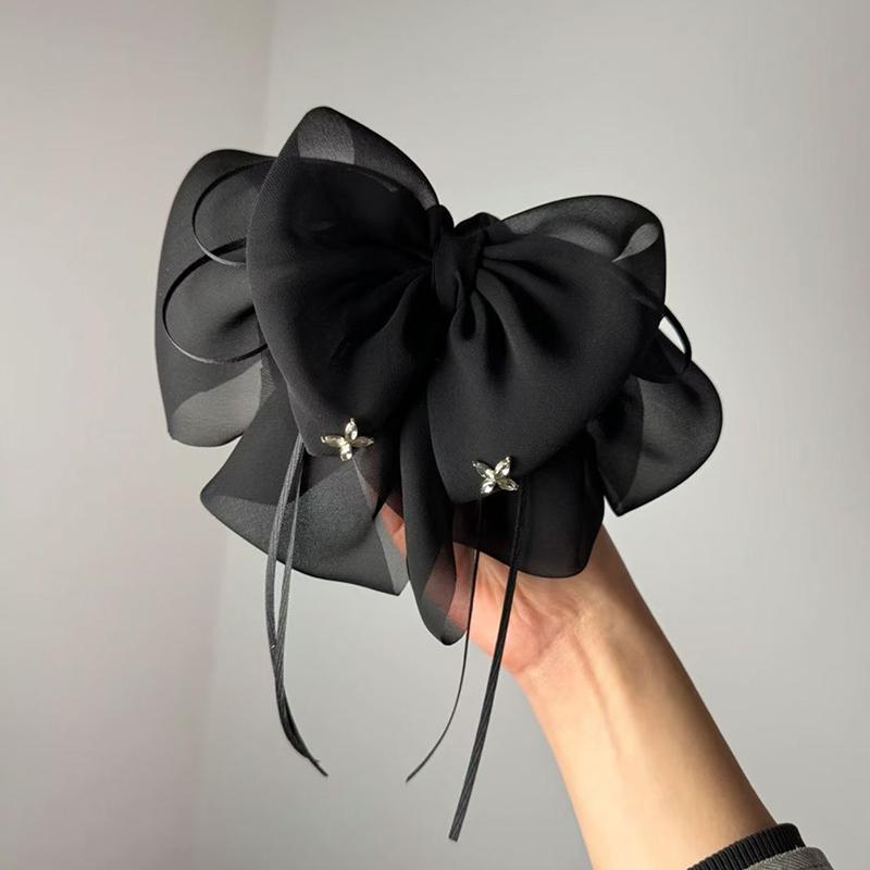 

Elegant Tassel Black Three Layer Bow Hair Claw For Women Sweet Headband Hair Accessories