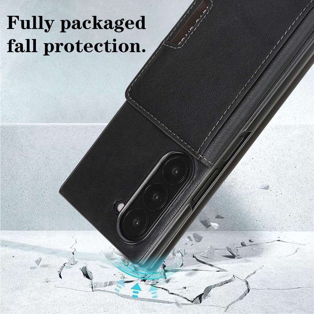 For Samsung Galaxy Z Fold7 5G Kickstand Case Bi-fold Card Bag PU Leather Coated TPU Cover Magnetic Case