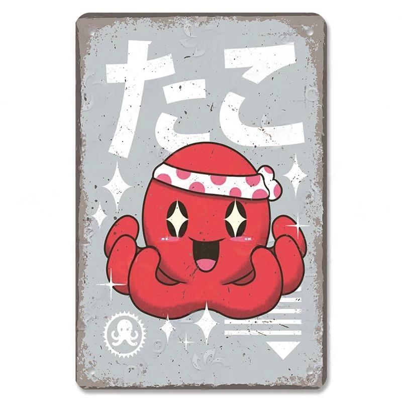 Metal Tin Signs Japanese Foods Vintage Posters Decor Plaque Ramen Beer Metal Plates Wall Decor for Bar Kitchen Restaurant