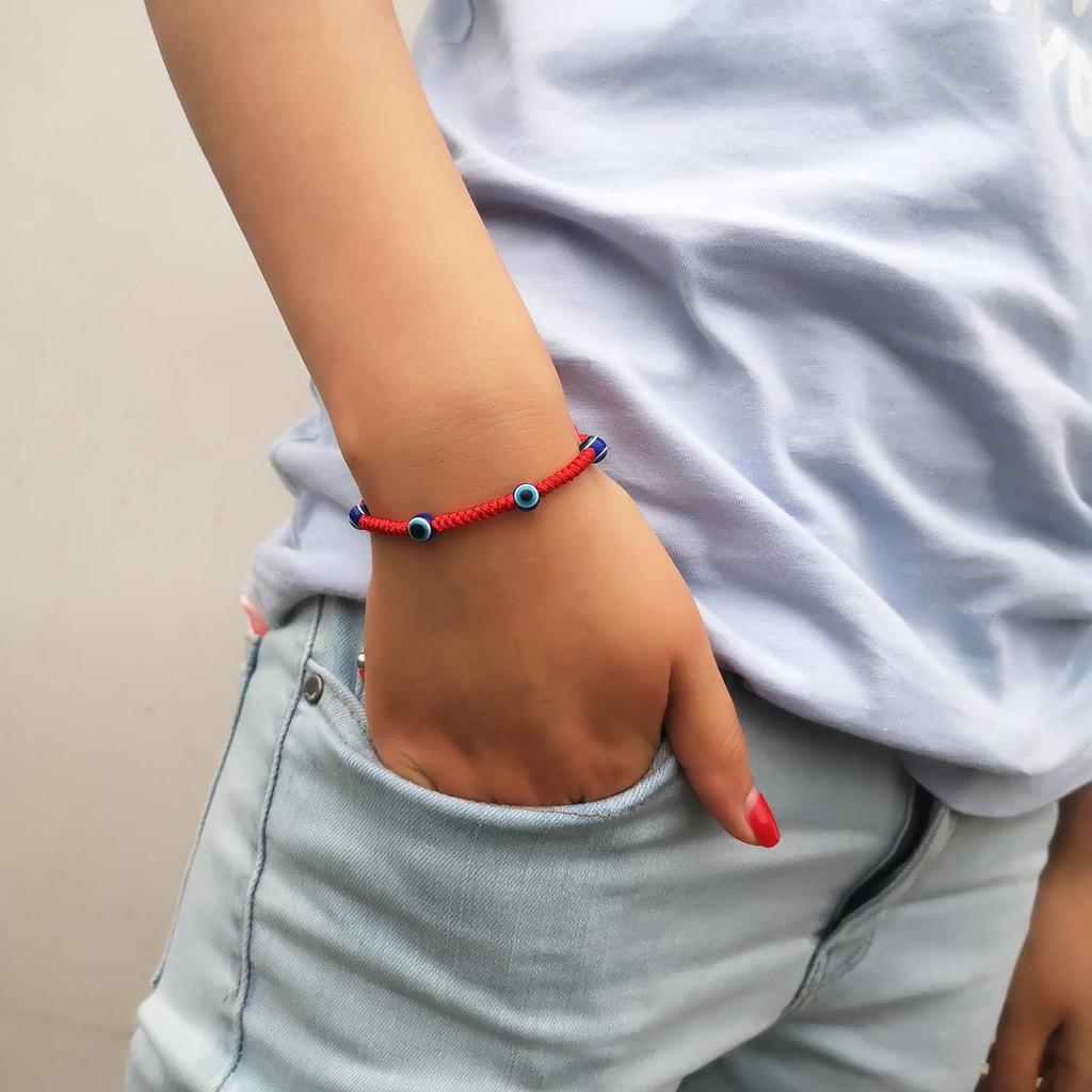 European & American Style Hand-Woven Evil Eye Adjustable Red Rope Bracelet