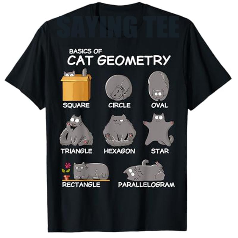 Basic Cat Geometry Back To School Graphic Design TShirt Funny Kitty Awesome Saying Tee Humor Kitten Lovers Novelty Gift Y2k Top