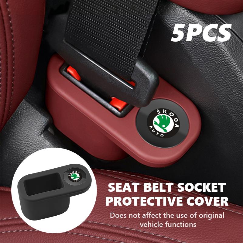 IVSX7 TPE Car Seat Belt Socket Protective Cover Interior Accessories For Skoda Octavia Superb RAPID FABIA KAMIQ KAROQ KODIAQ YETI