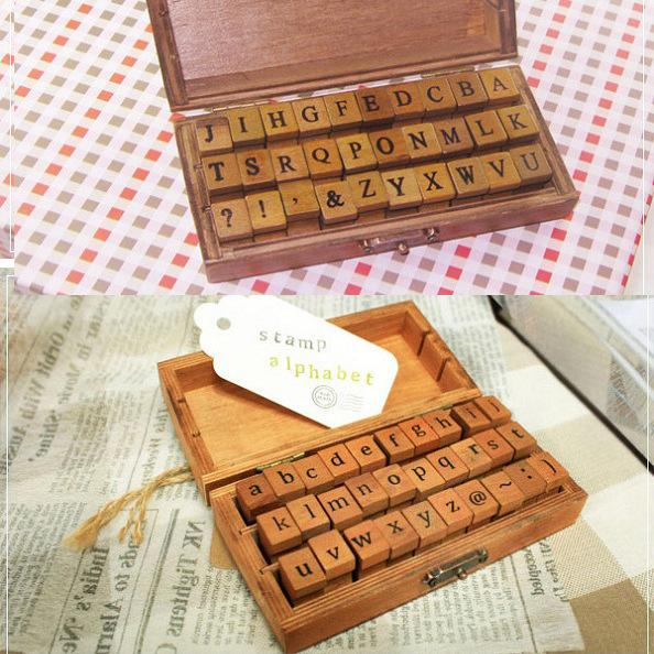 30Pcs/Set Alphabet Wood Stamp Set Wooden Box Multi-Purpose Stamp DIY Funny Work Regular Script DIY Handmade Letter Stamp