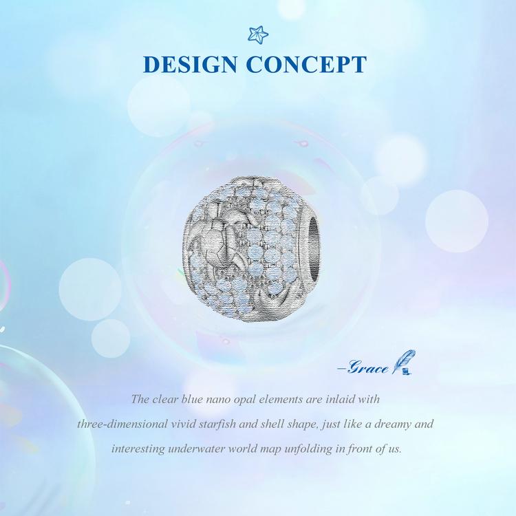 Bamoer 925 Sterling Silver Clear Blue Nano Opal Underwater World Charms for Women Bracelet and Bangle DIY FIne Jewelry Gift