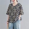 Summer Printed Short-sleeved T-shirt V-neck Cotton and Linen Loose Large-size Women's Top T-shirt Cotton and Linen Shirt