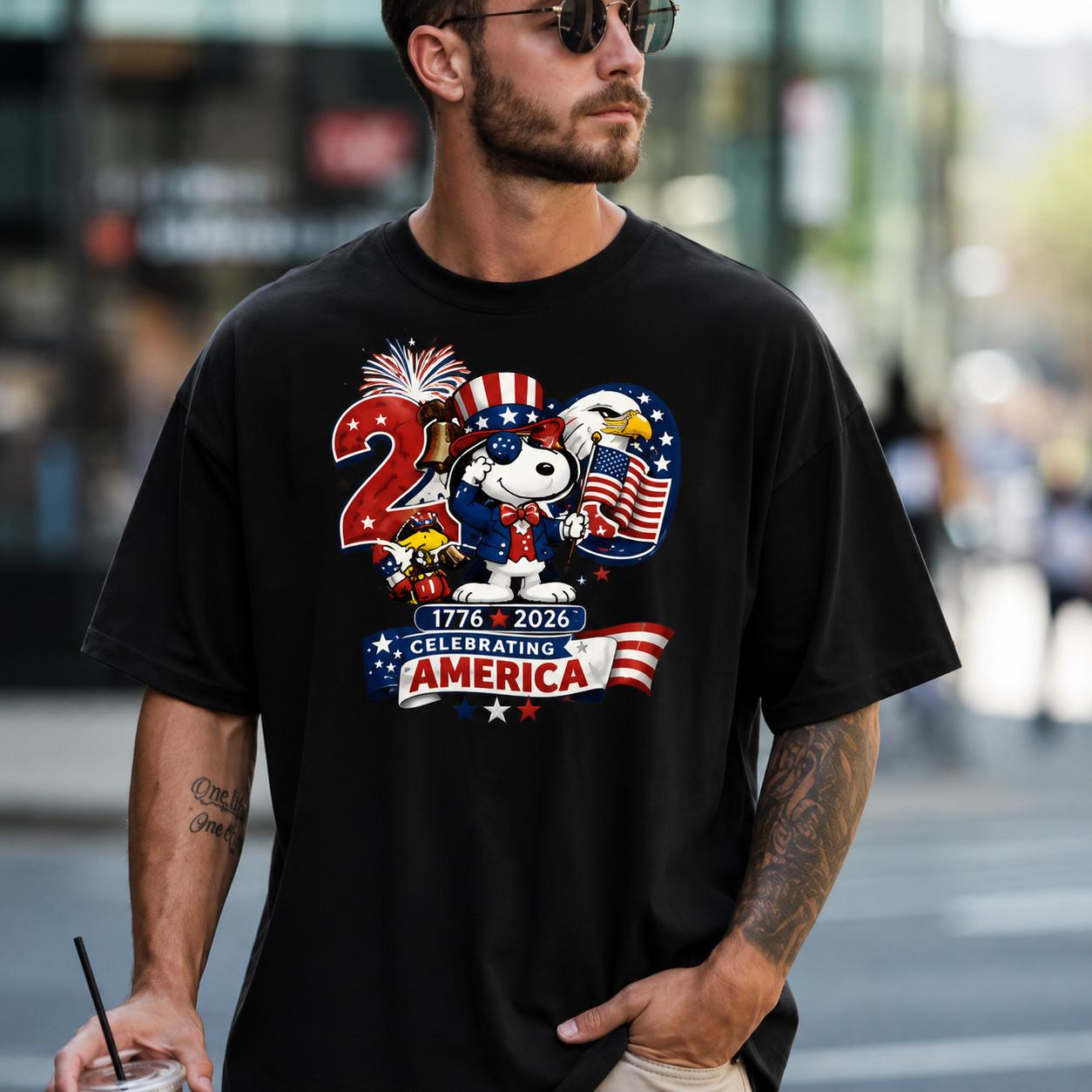 America 250 Shirt Patriotic Cartoon Dog 1776-2026 Tee M
