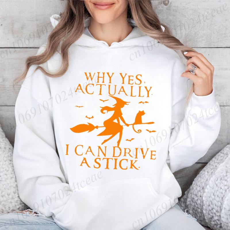 Yes I Can Drive A Stick Funny Halloween Women Hoodies, Halloween Witch Sweatshirts, Halloween Party Hooded Hoodies