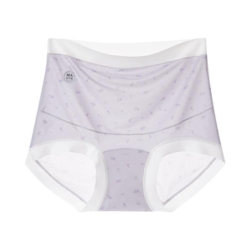 High Waist Plus Size Maternity Underwear with Extended Crotch - Ice Silk Print, Pure Cotton, Tummy Support Triangle, Fits Up to 200 Jin