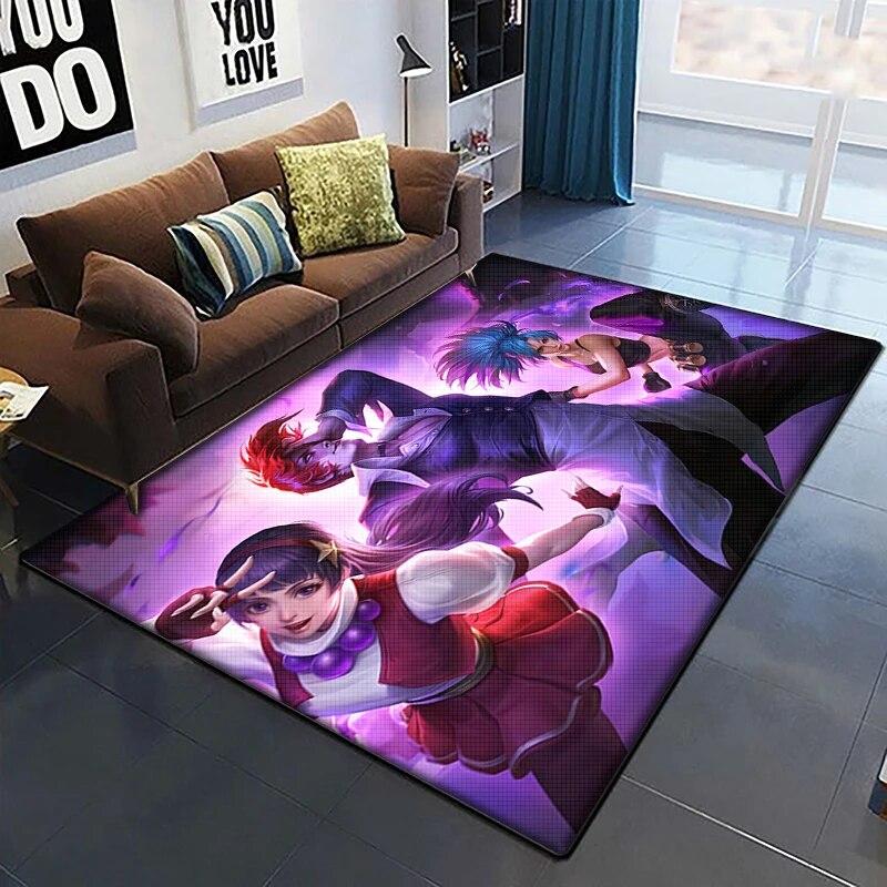 KOF Anime Krásný Malovaný Koberec do Obývacího Pokoje Velký Plošný Koberec Černý Měkký Koberec Domácí Dekorace Podložky Boho Koberce Piknik