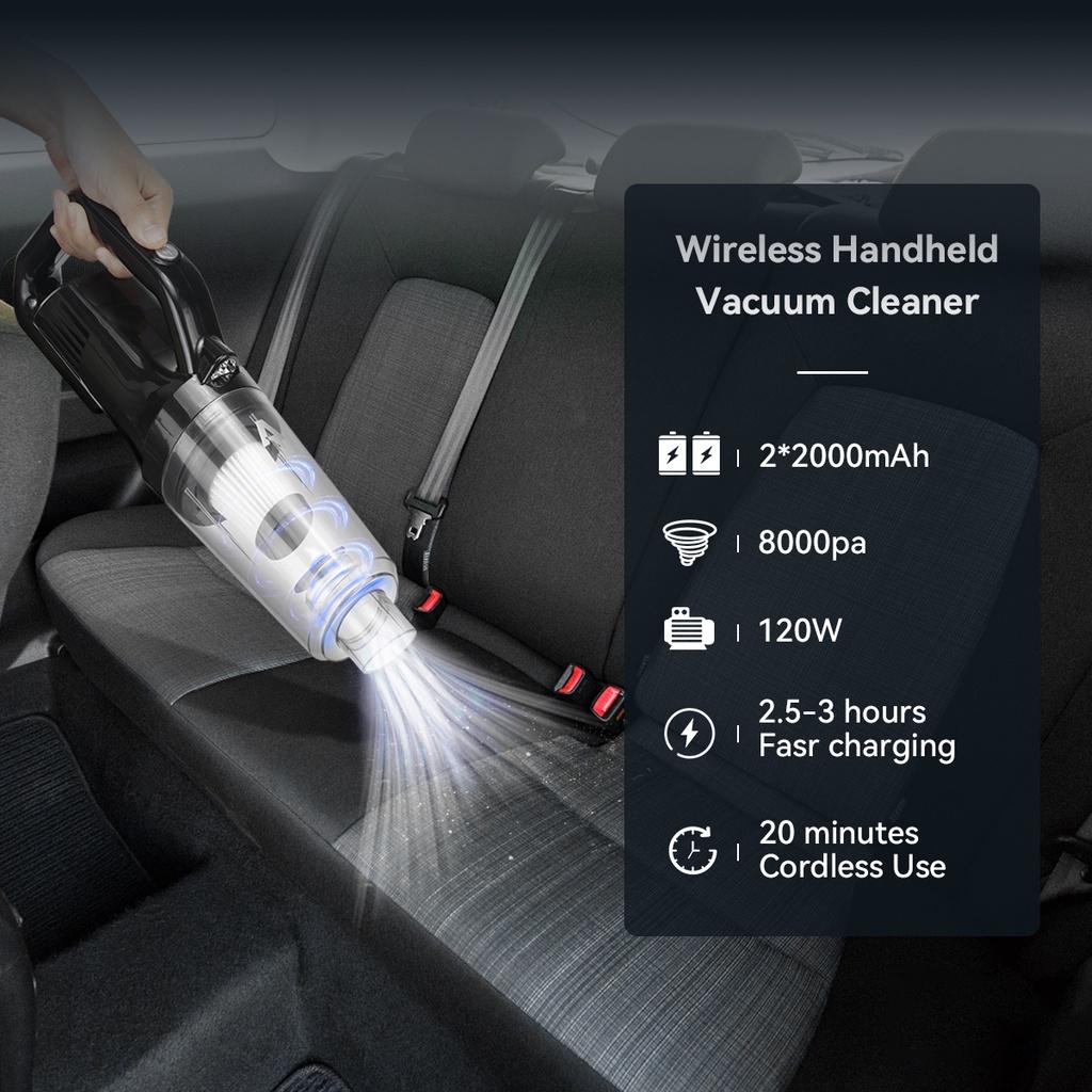 8000Pa 120W Wireless Handheld Vacuum Cleaner LED Dual-Charge Mode Wet Dry Cleaner for Home Office Cars