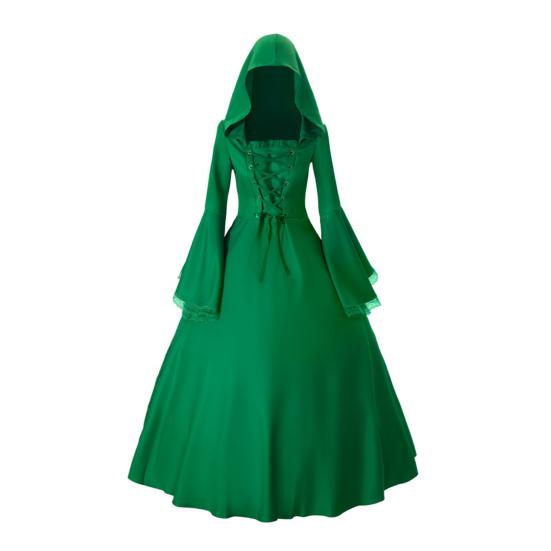 Dámské gotické šaty čarodějnice s kapucí, vintage středověké viktoriánské šaty, halloweenská renesanční cosplay róba na maškarní večírky, hraní rolí