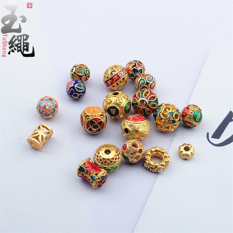 Ancient Gold Enamel Hollow Beads for DIY Bracelets & Necklaces