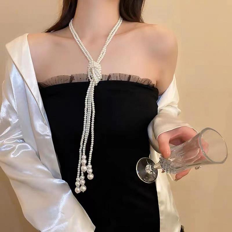 Multi-Layered Pearl Necklace Vintage Banquet Sweater Chain Pendant Accessories