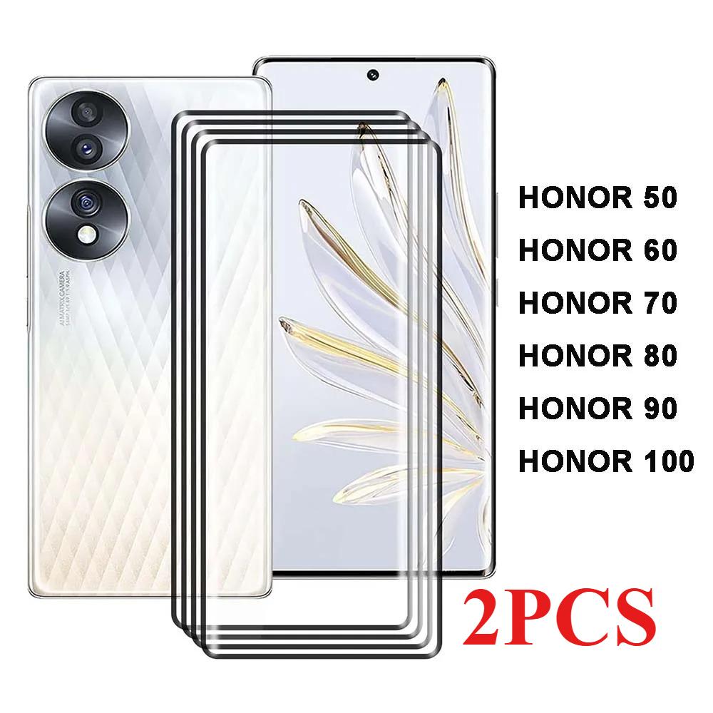 2PCSScreen Protector for Honor 100 90 80 70 60 50 Tempered Glass 9H 3D Curved Protective Anti Scratch Fingerprint Scan Bubble free
