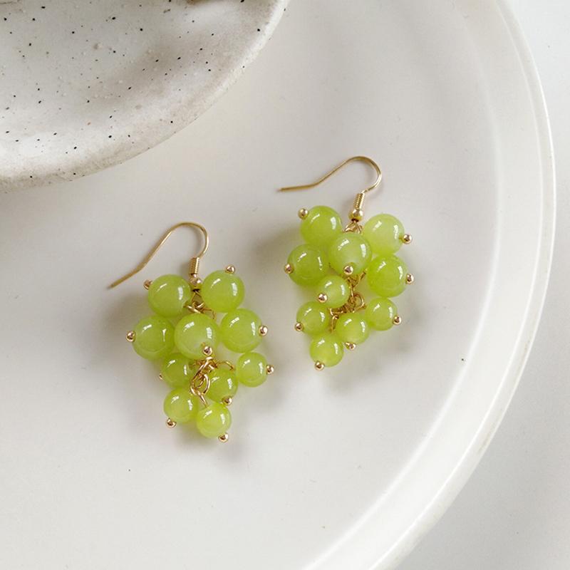 Cheap Lovely Design Purple Beads Grape Drop Earring For Woman Jewerly