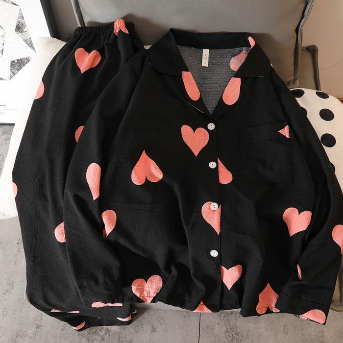 Damen-Pyjama-Set für Frühling/Herbst: Blasenbaumwolle mit Cartoon-Print, Süßes Langarmshirt & Hose für Zuhause