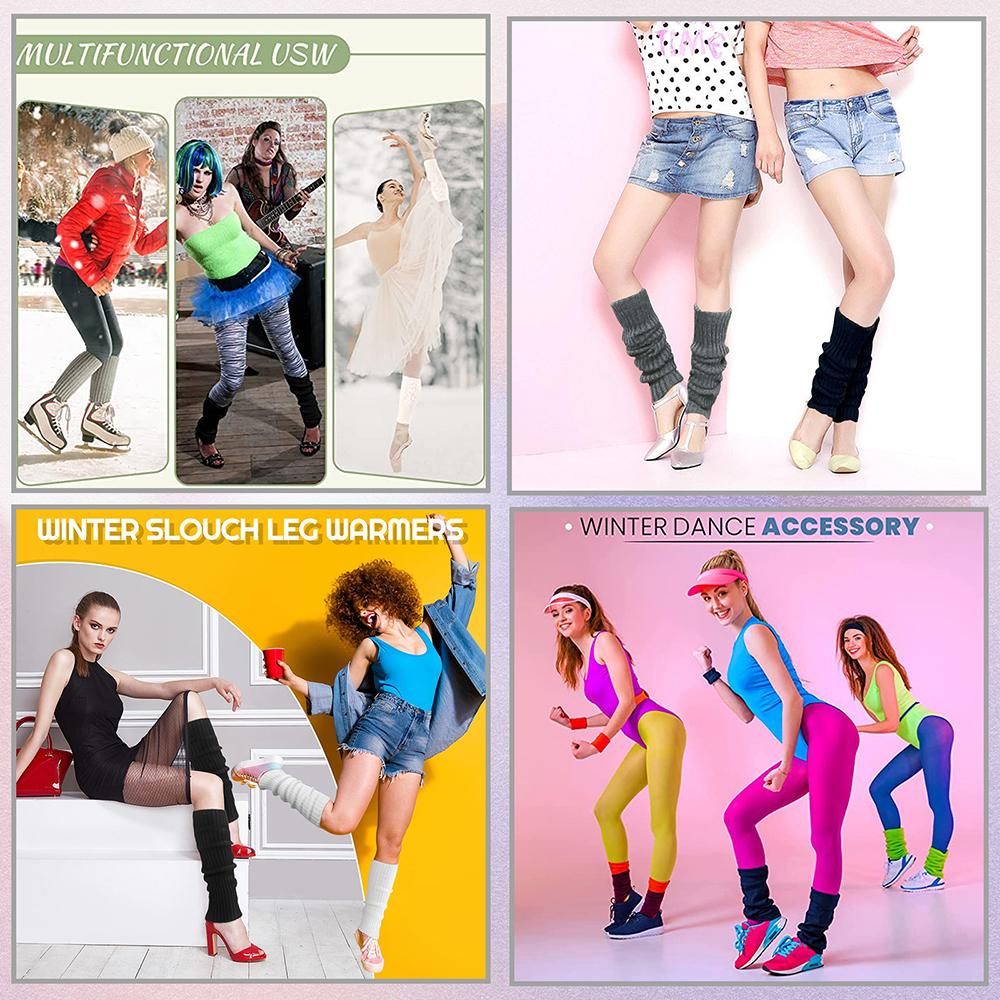 Women Ribbed Knit Leg Warmers, Slouchy Knee High Boot Cuffs, Stretch Knitted Leg Covers for Yoga Ballet Dance Fitness Autumn Winter