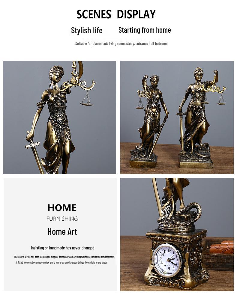 Bronze Goddess Themis Sculpture: Justice Law Scales Ornament for Lawyer's Office