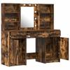 Makeup Table Set with LED 3 pcs Smoked Oak Wood Based Material
