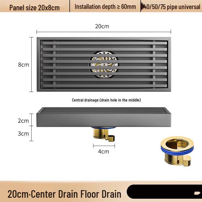 MDNG Gunmetal Grey Bamboo Strip Floor Drain