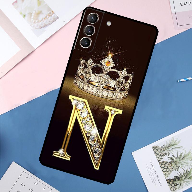 Letter Monogram Gold Marble Case For Samsung Galaxy S24 Ultra S21 S22 S23 S25 Ultra S9 S10 Plus S20 FE S23 FE Back Cover