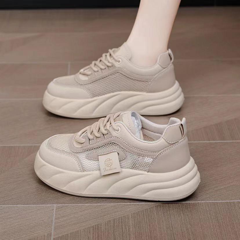 

Женские летние 2025 новые туфли на толстой подошве, белые, под юбку, тонкие, легкие, на мягкой подошве, дышащие спортивные сетчатые туфли 40 хаки