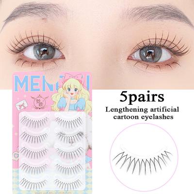 5 Paar künstliche Wimpern, natürliches, wispy Comic-Auge, U-förmige, transparente Stiele, Verlängerung, falsche Wimpern, modisches koreanisches Augen-Make-up