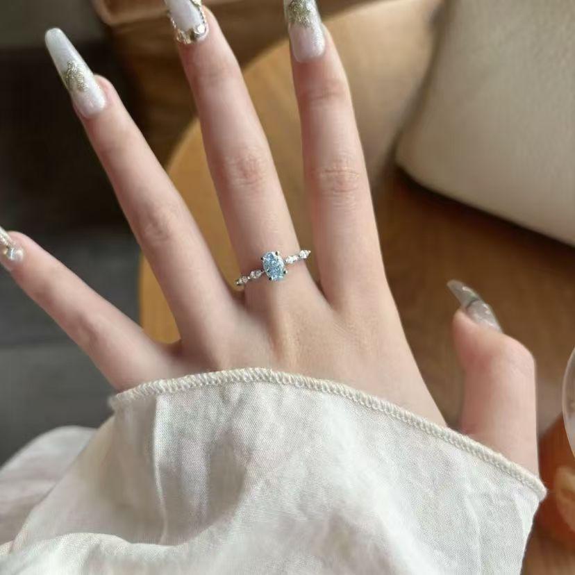 Beautiful and unique Simple fresh aquamarine pigeon rings for women fashion trend Simple ring adjustable high-end