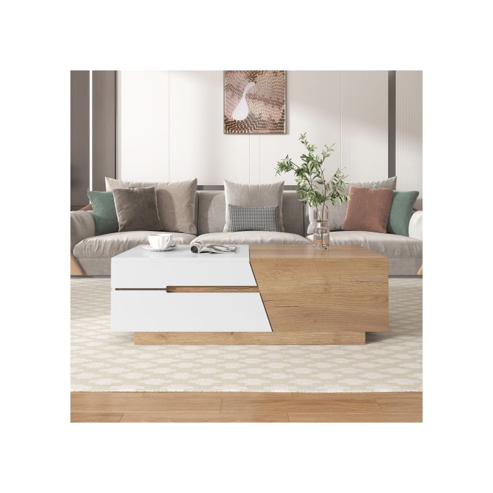 Table Basse Extensible, Table De Salon Avec Tiroirs, Table D'appoint Avec Structure En Blocs De Couleur