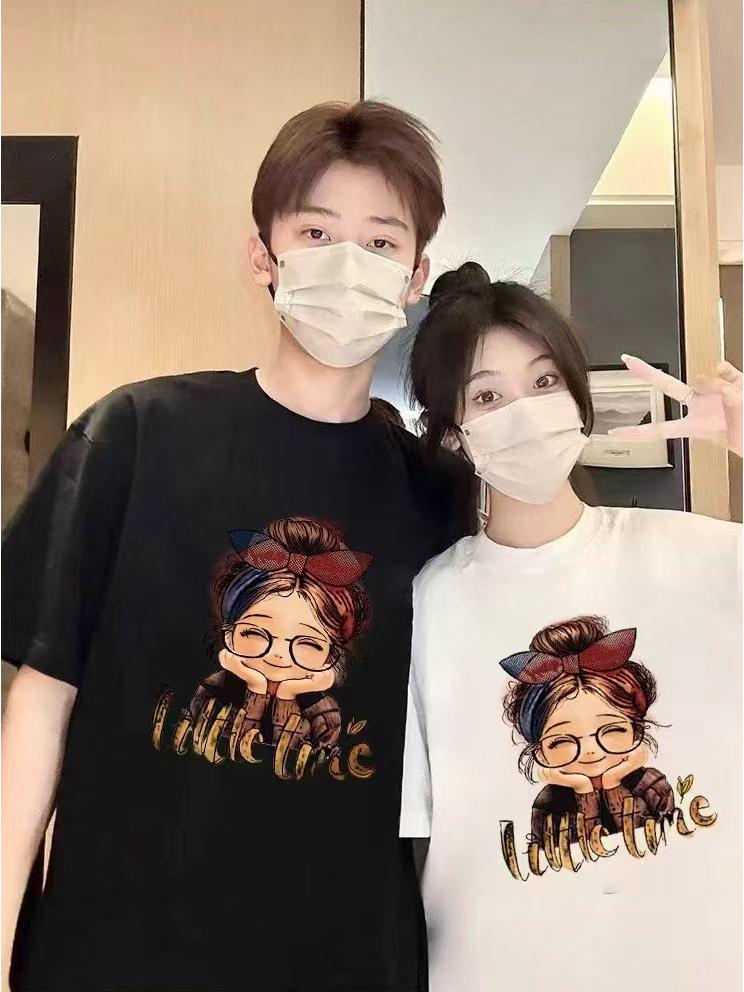 

Women s Short-Sleeve Cartoon Cotton T-Shirt - 220g, Loose Fit, Round Neck, Breathable, Trendy, Large Size XL