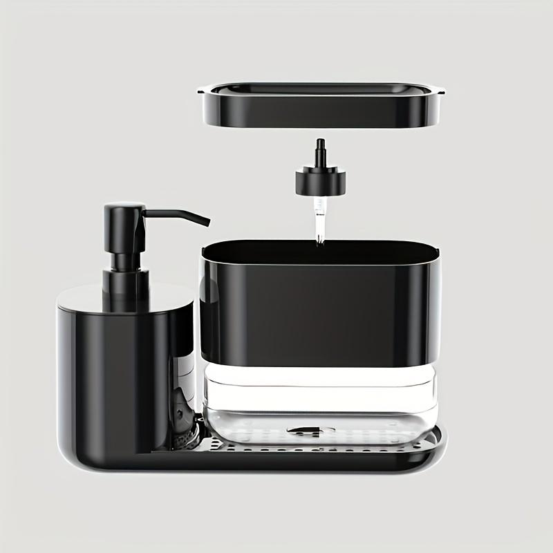 1pc 2-in-1 Compact Kitchen Organizer with Manual Soap Dispenser and Stainless Steel Cloth Holder - Sleek White Countertop Storage Solution