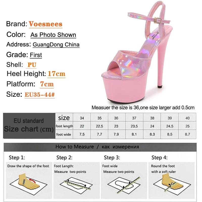 Fashion Shoes for Women 17CM High Heeled Sandals Open Toe Shoes Summer Buckle Strap Platform Party Club Striper Shoes Female Stiletto