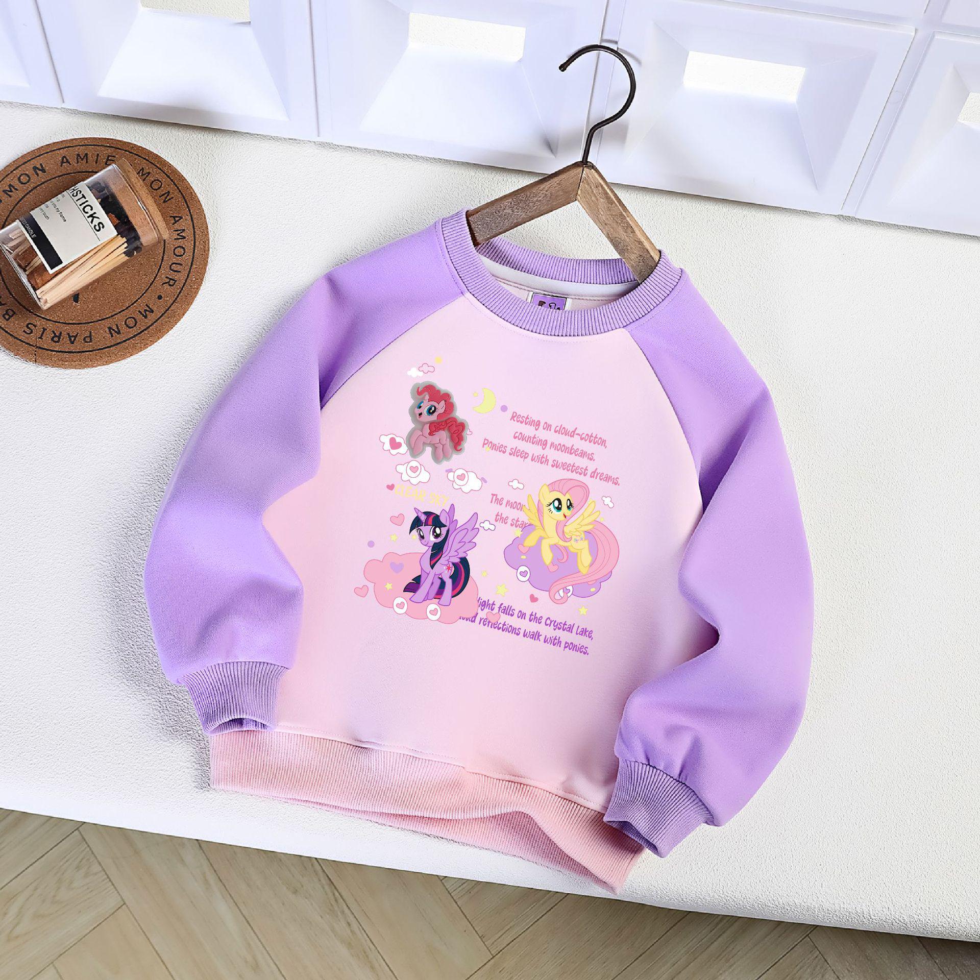 

Autumn 2025 Girls Cartoon Crewneck Sweatshirt – Trendy Korean Style Internet Celebrity Top for Little Girls 90cm-130cm (Set of 5)