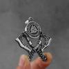 316L Stainless Steel Double Axe Viking Pendant Chain Necklace For Men Vintage Jewelry Punk Accessories