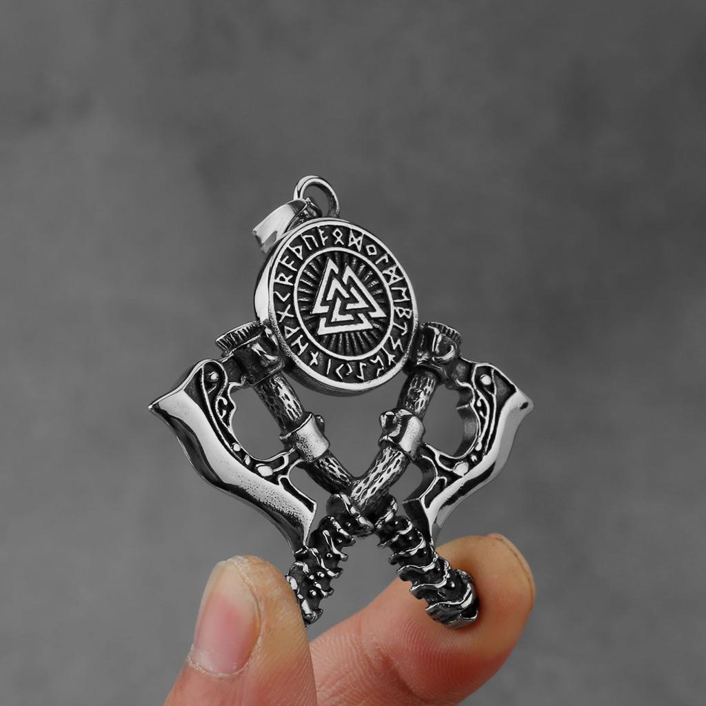 316L Stainless Steel Double Axe Viking Pendant Chain Necklace For Men Vintage Jewelry Punk Accessories