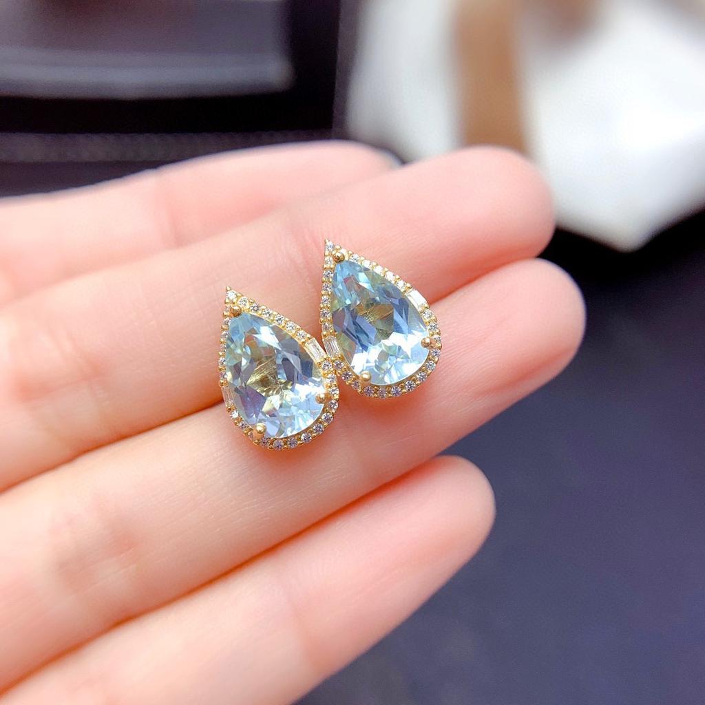 Imitation Natürlicher Schweizer Blautopas Set, Ring Anhänger, Ohrringe, Wassertropfen Stil, Glücklicher Citrin Halskette Für Damen