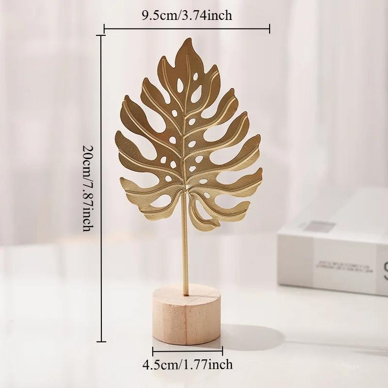 1pc Golden Ginkgo Leaf Feather Metal Model Figurines Desktop Craft Ornaments Photo Props Statues Sculptures Home Christmas Decor