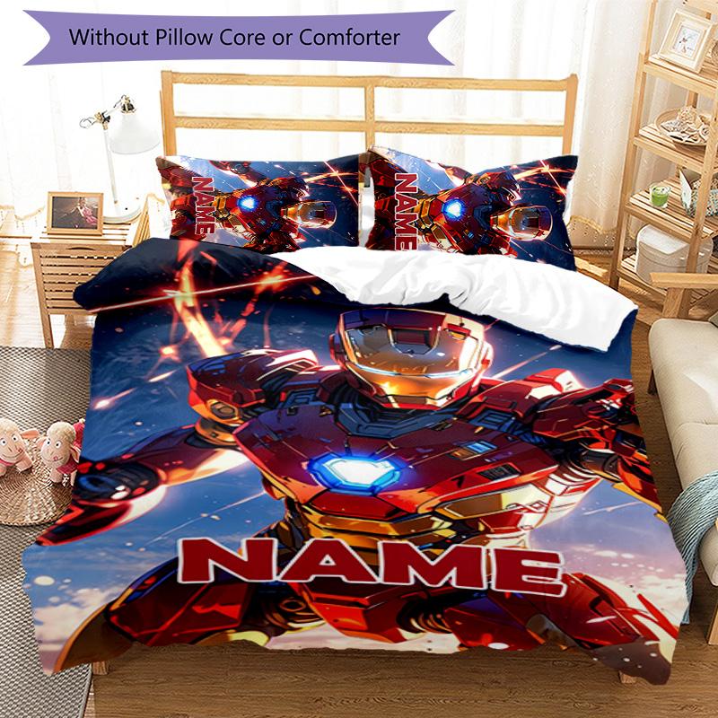 3pcs Iron Man2 Cover Set - Personalized Name, HD Printed Bedding with 1 Cover and 2 Pillowcases - Perfect for Home Decor, Easy Care