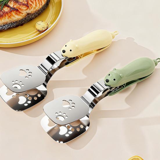 2-In-1 Stainless Steel Spatula Tongs Non-Slip Flipper And Food Turner for Pancake Fish Steak Kitchen Cooking Gadgets