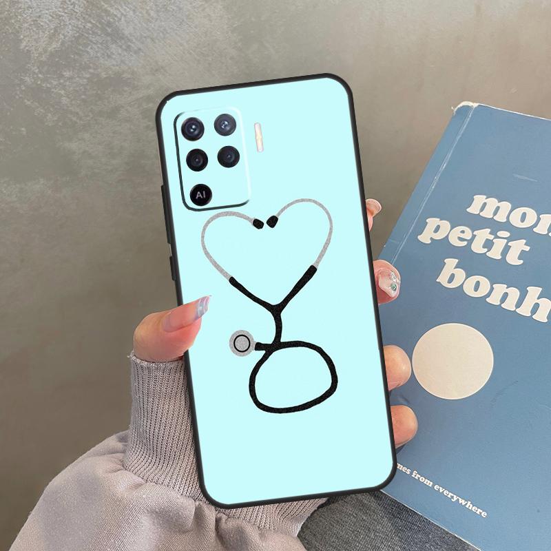 Doctor Nurse Heart Stethoscope Case For Oppo A98 A78 A79 A18 A38 A58 A40 A60 A80 A16 A76 A96 A15 A74 A94 A54 A17 A77 Cover