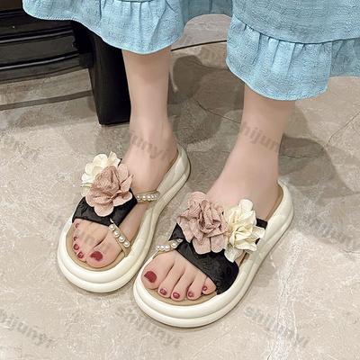 Women's Platform Sandals 2025 Summer Fashion Flower Skirt Outdoor Slippers Height Increase Lightweight Comfortable Flat Shoes