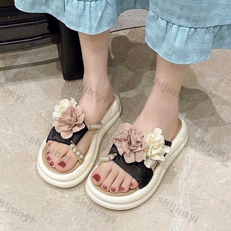 Fashion Women's Platform Sandals 2025 Summer Fashion Flower Skirt Outdoor Slippers Height Increase Lightweight Comfortable Flat Shoes